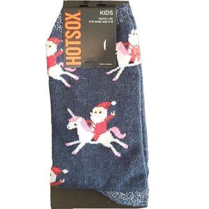 Hot Sox Kid's Santa Unicorn Crew Socks 1 Pair, Blue, Shoe Size: 4 - 10 Youth